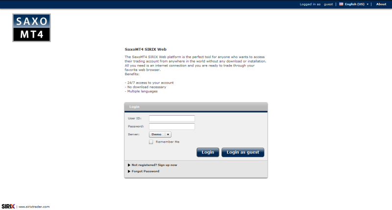 Saxo MT 4 Web Trader screenshot
